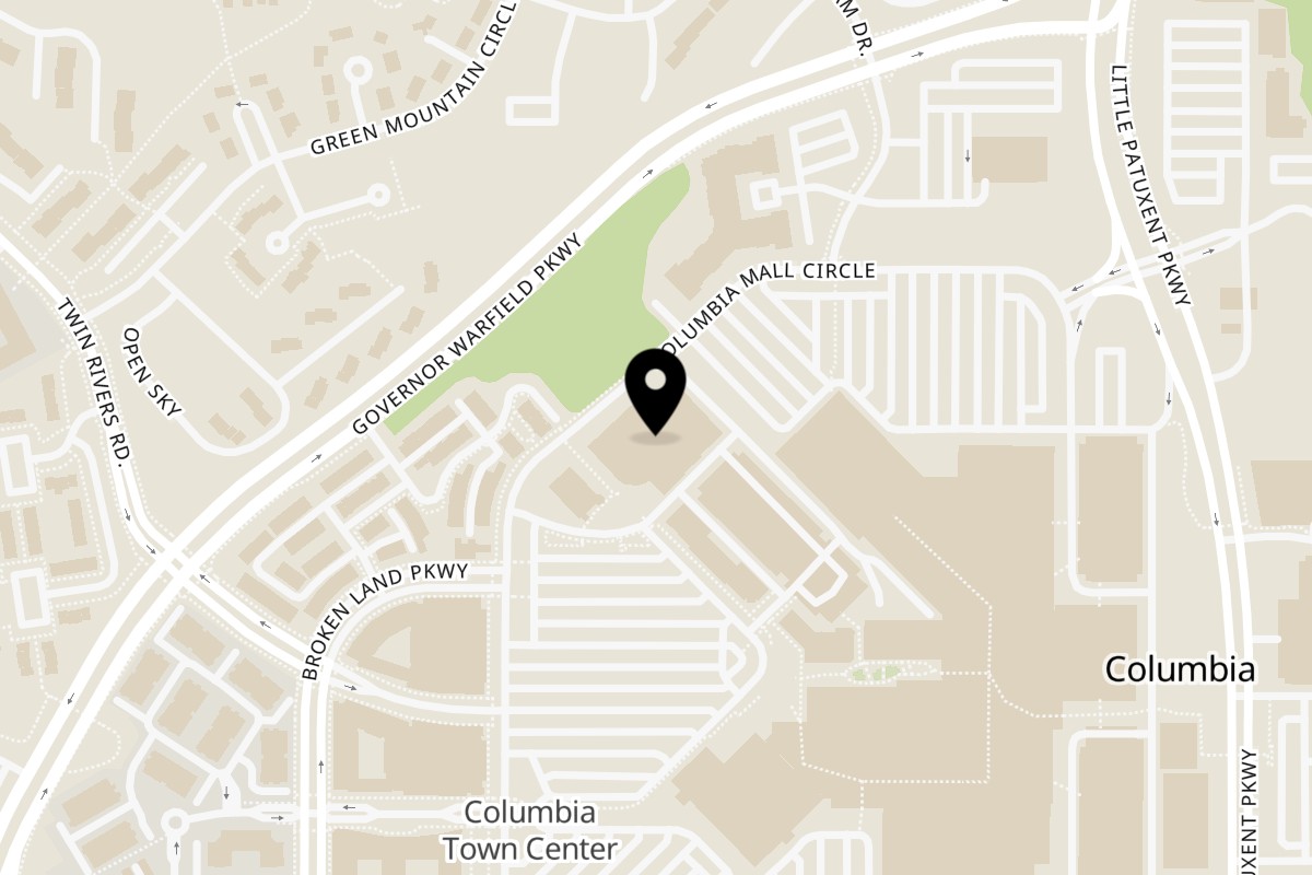 Map showing the location of Noras Kabob & Catering Columbia mall on 10300 Little Patuxent Pkwy in Columbia